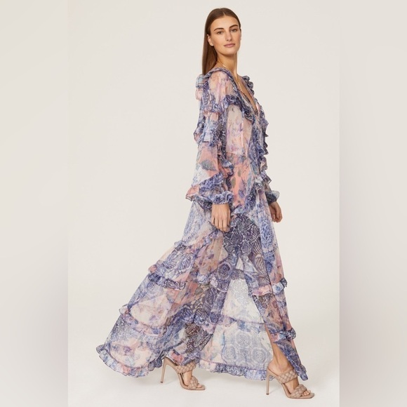 New!Misa Los Angeles Persephone Ruffle Maxi Dress Abstract Floral 🩵Medium NWT! - Picture 4 of 16